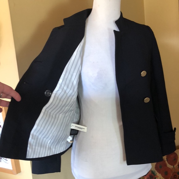 ANN TAYLOR Size 2P Navy Blazer Brushed Gold Stretchy Blazers $198 NEW - Picture 5 of 16
